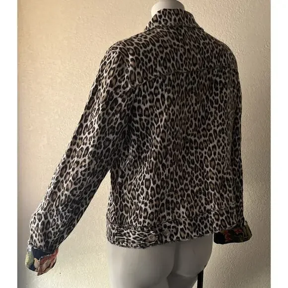 TOMMY BAHAMA TWO PALMS LAGOON LEOPARD 100% LINEN RAW EDGE FLIP CUFF JACKET Large - Picture 9 of 16